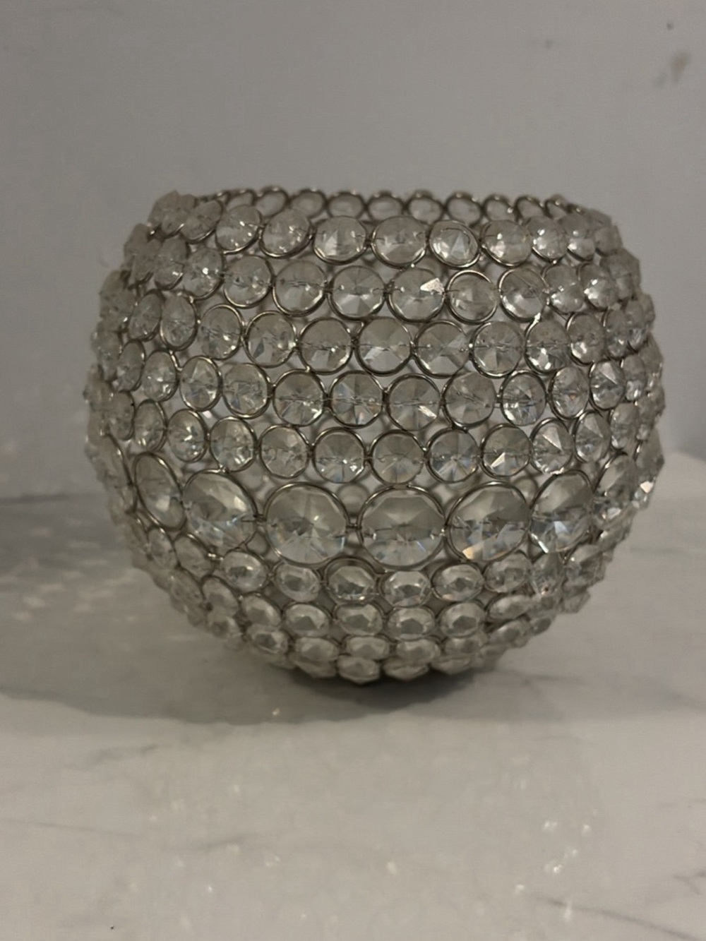 Crystal Candle Holder - Clear/Silver Decorative Candle Bowl